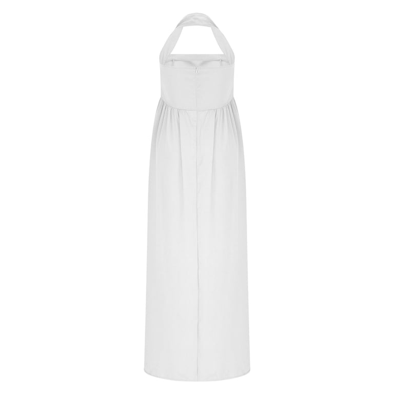white party dresses for juniors White Dresses for Juniors Summer Fall Sleeveless Spaghetti Strap Vneck Open Back Halter Strap Formal Prom Party Evening Modest Dresses Homecoming