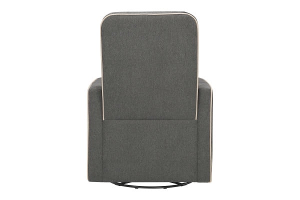 davinci olive upholstered swivel glider and ottoman in grey with cream piping