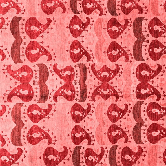 Ahgly Company Machine Washable Indoor Square Abstract Red Modern Area Rugs, 8' Square