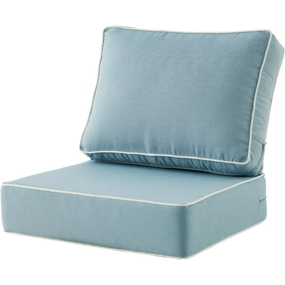 ARTPLAN 24x24 Deep Seat Patio Cushions for Outdoor Furniture,Extra 6 inch Thick,Back 18"x24",Removable,Replacement,Dyed Polyester,Outdoor/Indoor,Light Blue