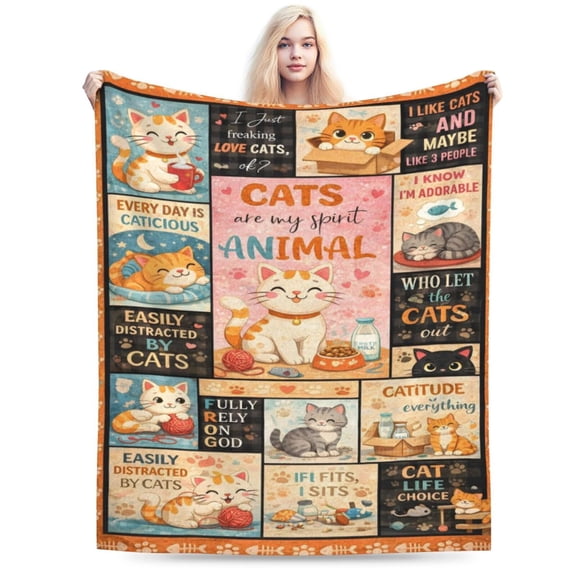 Cat Lover Blanket Gift Throw Blanket Cute Cat Pattern Blanket Cozy Soft Home Decor Gift for Women Girls Cat Lovers 50x40