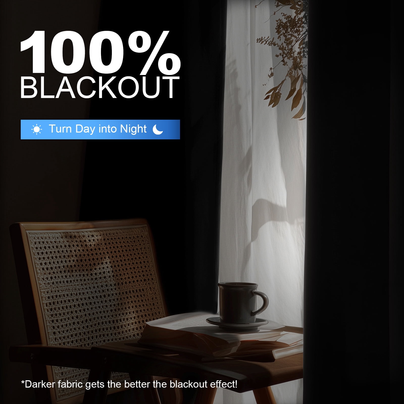 JIATER Blackout Curtains Set of 2 Panels for Bedroom Living Room 42 x 63 inch,Thermal Insulated Room Darkening Blackout Curtains with Grommet,Black