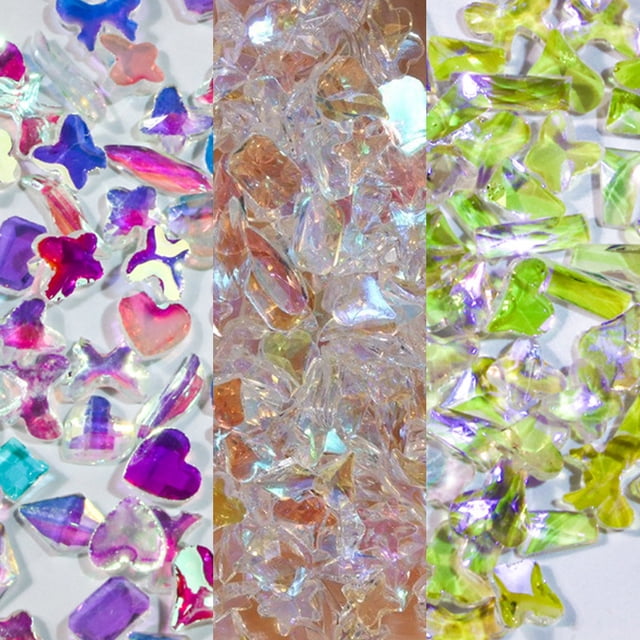 Decoración de uñas 3D Aurora con diamantes de imitación, múltiples formas, cristales mixtos, manualidades, decoración de uñas brillantes, diseño de arte de uñas DIY