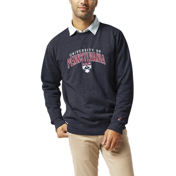 Men's League Collegiate Wear  Heather Navy Pennsylvania Quakers  Heritage Tri-Blend Pullover Sweatshirt