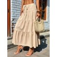 thumbnail image 6 of Women Solid High Waist Tiered Pleated A-Line Maxi Cake Skirt Khaki L, 6 of 7