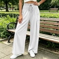 thumbnail image 6 of VBVC Women's Cotton Linen Smocked Waist Pants , Drawstring Wide Leg Boho Trousers For Women , Ladies' Casual Summer Beach Pants with Pockets, White , S-2XL, 6 of 8