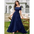 thumbnail image 6 of Blue Floral Lace Boat Neck Chiffon Maxi Dress With Ruffle High-Low Hem, 6 of 29