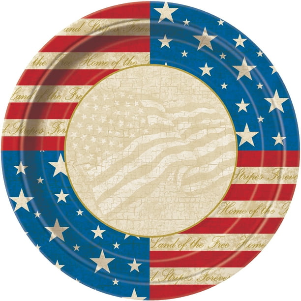 USA Party 4th of July Paper Dessert Plates, 7 in, 8ct