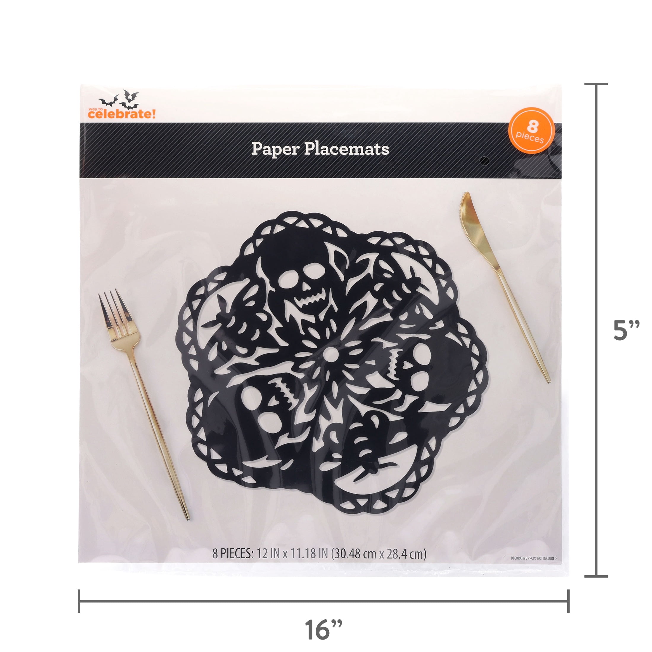 Cutout Skulls Paper Placemats, Black, 8 Count, Halloween by Way To Celebrate
