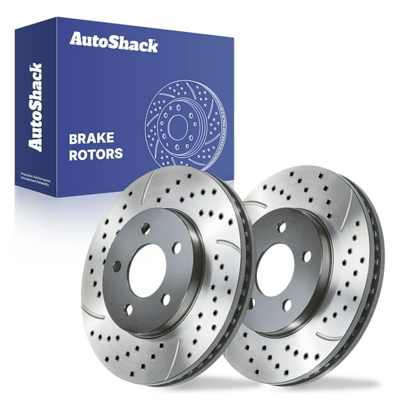 AutoShack Front Vented Drilled & Slotted E-Coated Brake Rotors 2-PC Set Replacement for 2005-2010 Ford Mustang ShadowGuard 11.52" (292.6 mm)
