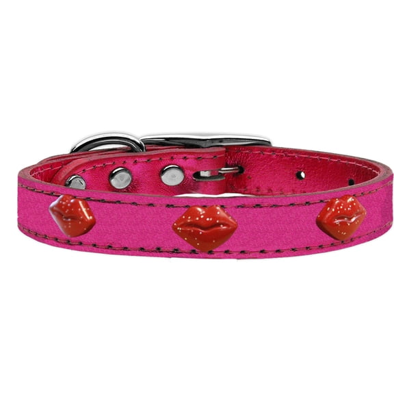 Mirage Pet Products Leather Lips Dog Collar, Pink, S/M