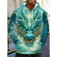thumbnail image 2 of Men's Colorful Dragon Print Hoodie - Casual Sports Pullover with Kangaroo Pocket, Drawstring, Comfortable Fit, Sweatshirt, Long Sleeve Top, Men's Sweatshirt, 2 of 5