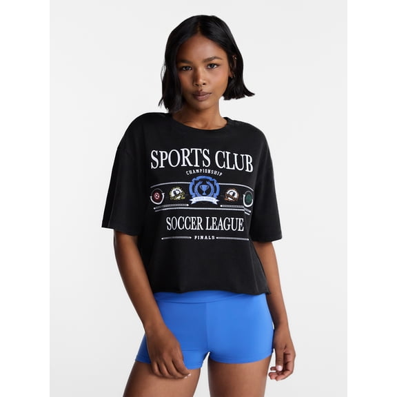 No Boundaries Boxy Cropped Graphic Tee, Women's XXS-4X