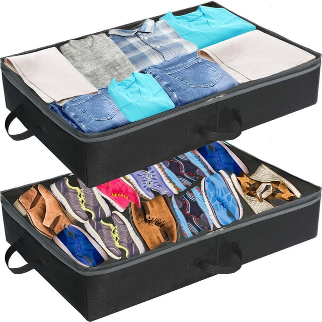 Simple Houseware 2 Pack Under Bed Storage Bin, Black