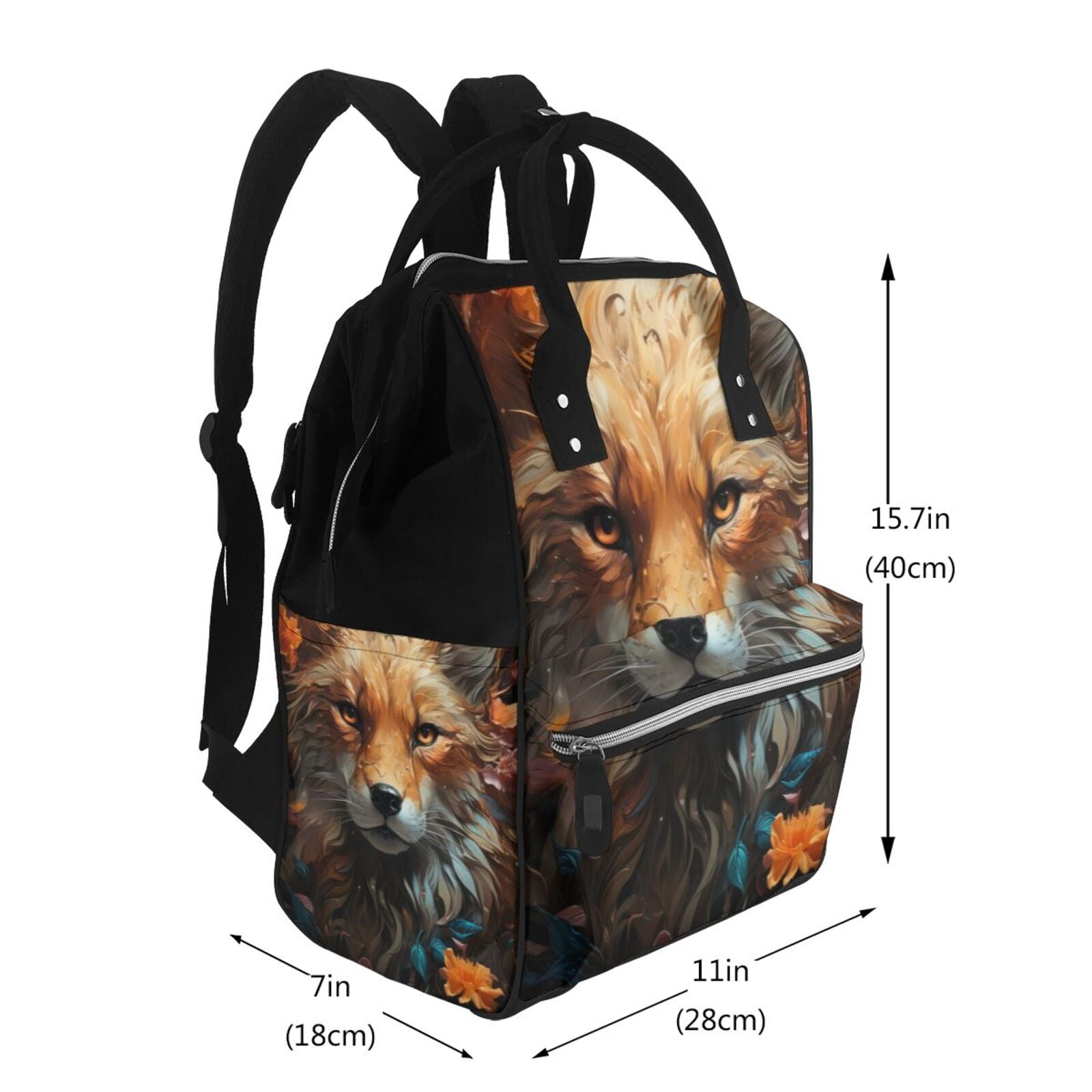 Fuzoiu Floral Fox Print Diaper Bag Backpack,Baby Essentials Travel Tote,Multi function Waterproof Diaper Bag, Travel Essentials Baby Bag - Unisex