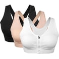thumbnail image 1 of 3 Pack Women's Sports Bra Zip Front Non Wired Comfy Post Surgery Bra with Removable Pads, 1 of 5