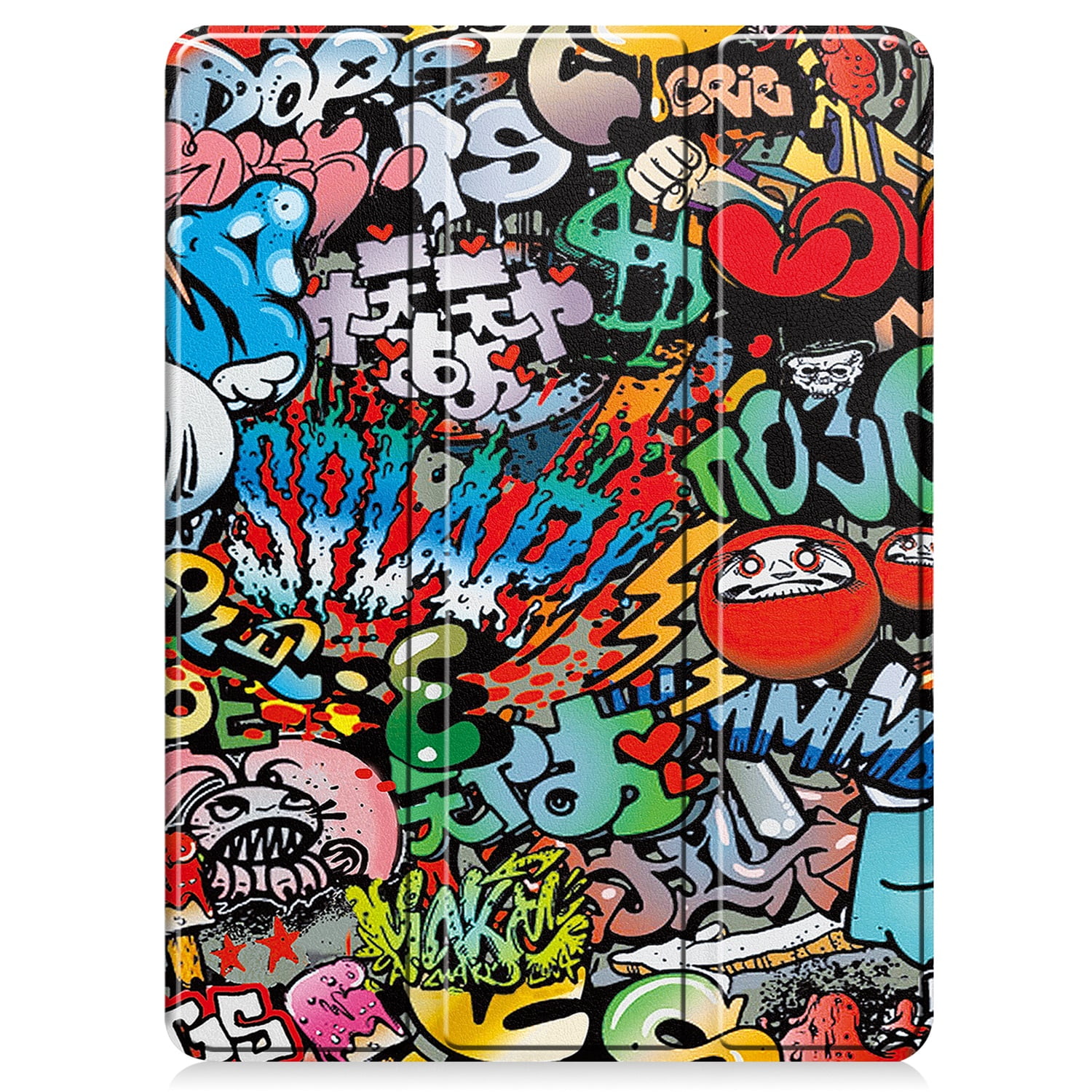 SaniMore for Apple iPad Pro 11 (2024) Case, Auto Sleep/Wake, PU Leather Case with Tri-Fold Kickstand & Pencil Holder Shockproof Protective Cover for Women Men, Graffiti