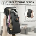 thumbnail image 5 of for iPhone 15 Pro Max Folio Flip Wallet Case, PU Leather Zipper Pocket Card Slots RFID Blocking Wristband Bracket, with Diamond Finger Ring Full Body Protection for iPhone 15 Pro Max - Black, 5 of 10
