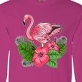 thumbnail image 4 of Inktastic Flamingo with Tropical Flowers Long Sleeve T-Shirt, 4 of 5