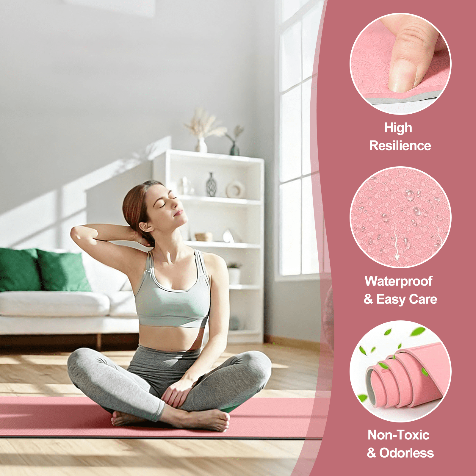 Cshidworld Yoga Mat, 6mm Thick Eco-Friendly TPE Exercise Mat with Carrying Strap and Storage Bag, Non-Slip Workout Mat for Yoga, Gym and Floor Exercises, 72" x 24"