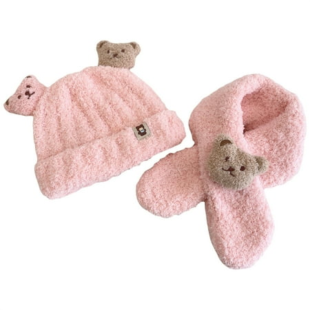 

LSFYSZD Baby Plush Hats Scarves Set Toddler Infant Boys Girls Cartoon Bear Cap Autumn Winter Warm Hat Neckerchief Suit