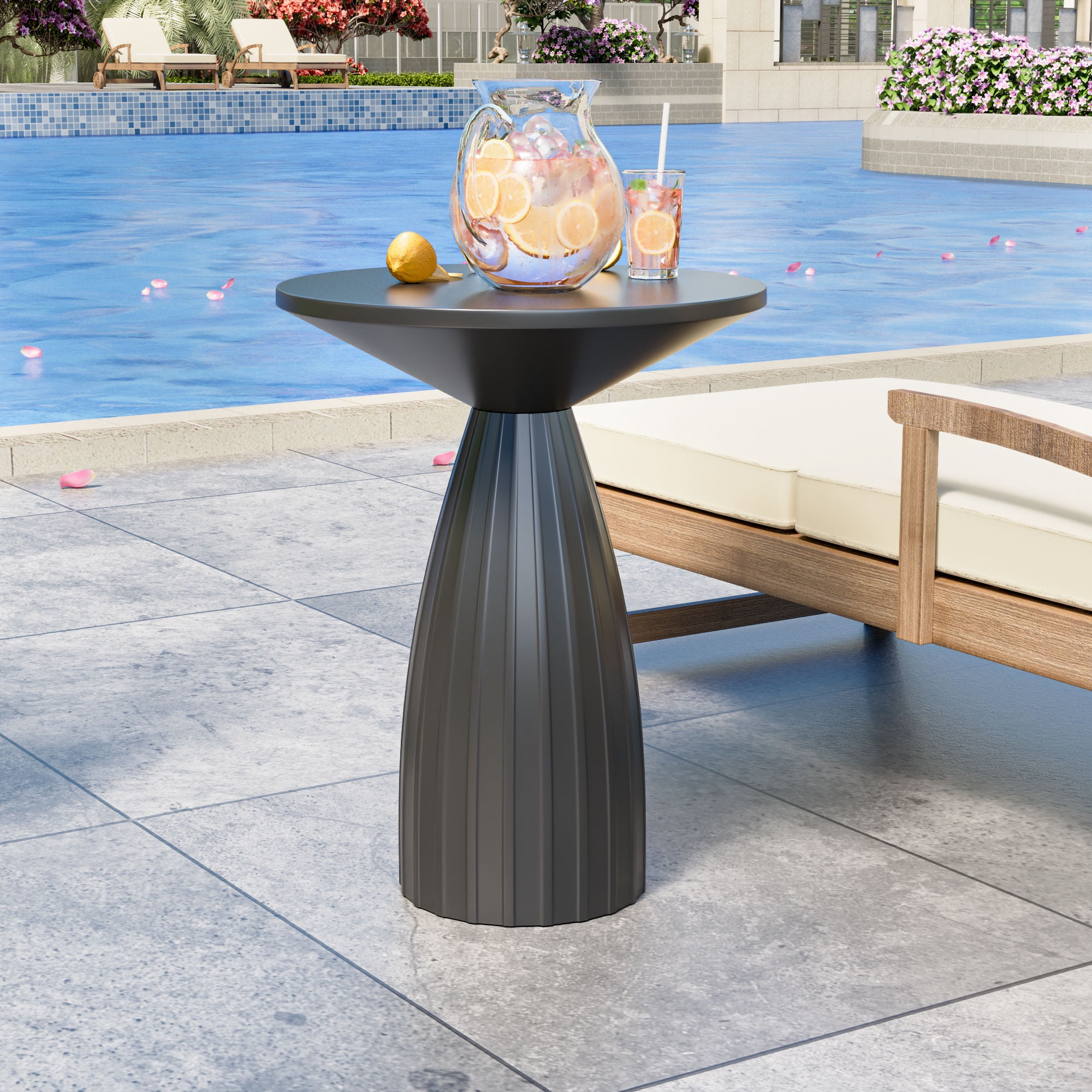 Fsbecl Round Thin Metal Indoor Patio End Table, Black