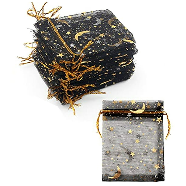 100 Piezas Bolsas de Caramelos de de Organza Estrella Lunar Bolsas de Regalo de Organza Transparente de 2,7X3,5 Pulgadas Bolsa de Regalo con Color: Negro