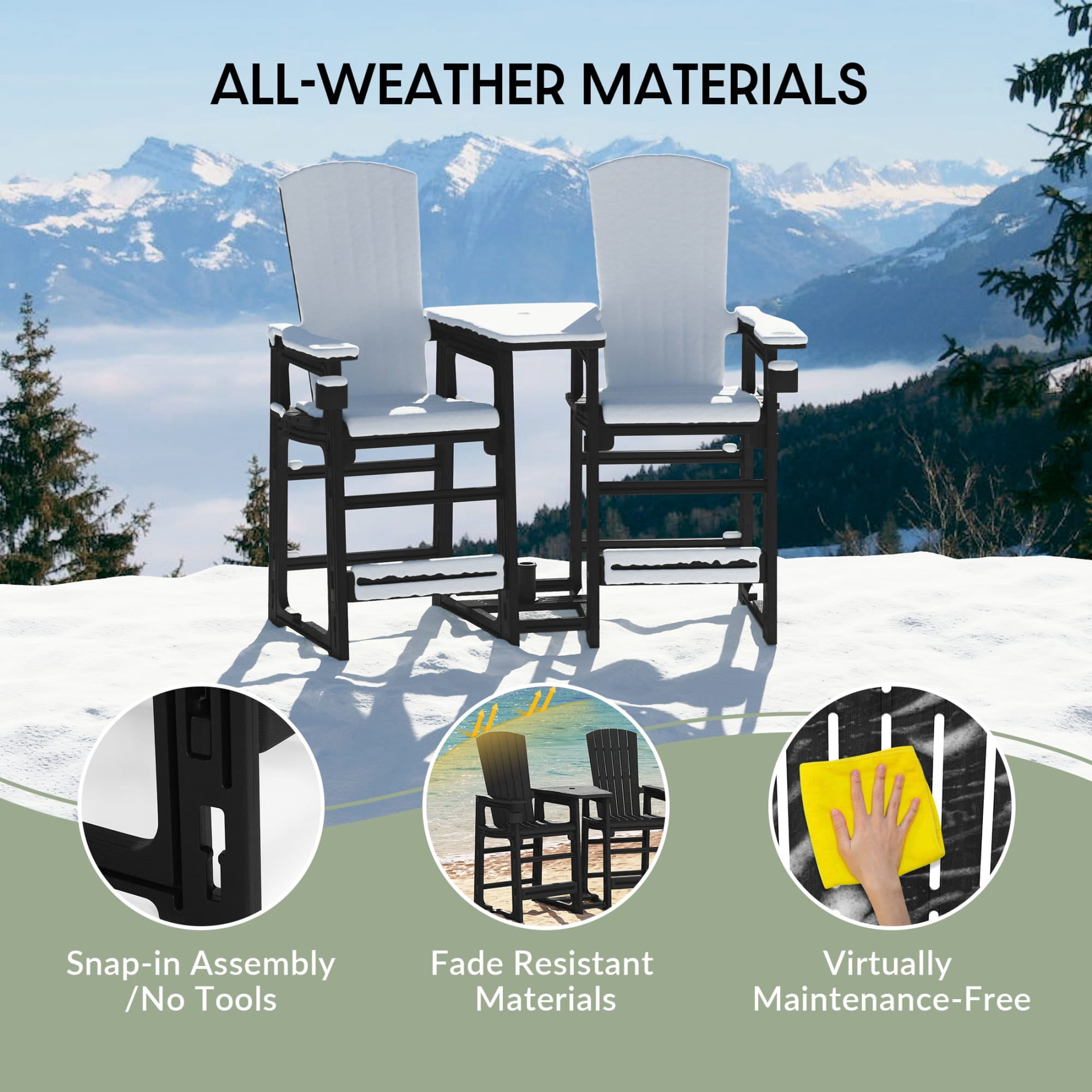 WestinTrends Azura Outdoor Tall Adirondack Chairs With Connecting Table Tray (Set of 2), Black
