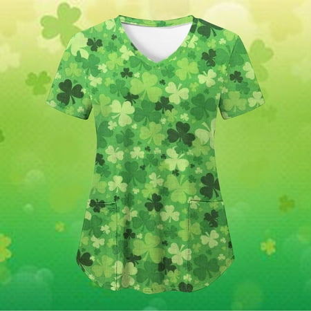 

Ozmmyan Womens Tops St Patricks Day Scrubs for WomenSt Patrick s Day Fashion Women s V-Neck Casual Short Sleeve Printed Pockets Ladies Tops Blouse