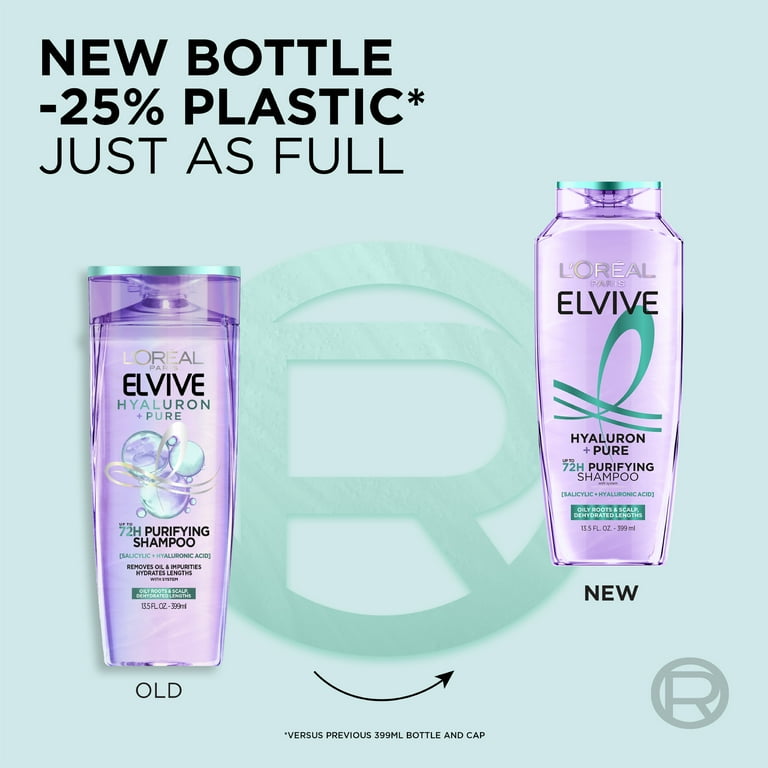 L'Oreal Paris Elvive Hyaluron Pure Moisturizing Shampoo for Oily Hair, 13.5 fl oz