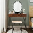 thumbnail image 2 of Topbuy Vanity Table Set Makeup Dressing Desk with Cushioned Stool & Lighted Mirror Coffee, 2 of 6