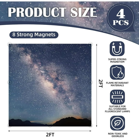 YUYAN-4 Pcs Fluorescent Light Covers - 2 x 2 Feet Covers for Ceiling Lights, Magnetic Light Filters for Classroom, Office, Hospitals, Home (Starry Sky)