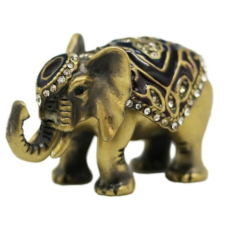 Plated Brass Figure - Brass Mini Elephant w/Decorative Headdress Keepsake Figure Box