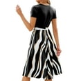 thumbnail image 2 of Spencer Women's Summer Casual Short Sleeve Dresses Crew Neck Swing Dress Elegant Bow Tie Print Midi Dress (XL, Black), 2 of 11
