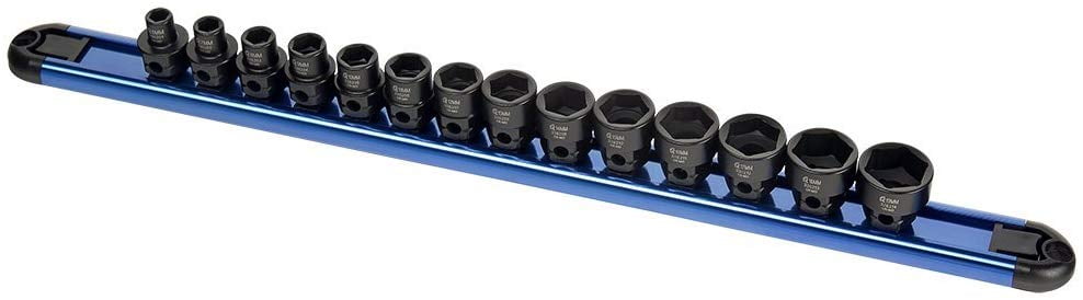 Sunex 3362 3/8 Drive Low Profile Impact Socket Set with Hex Shank MM 14-Piece