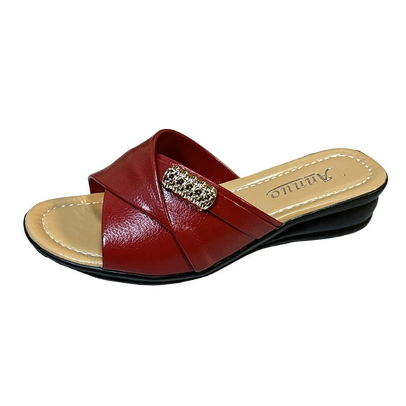 OJinShaWanO Chinese Slippers Pack Women Summer Solid Color on Casual Open Toe Wedges Soft Bottom Breathable Slippers Shoes Sandals