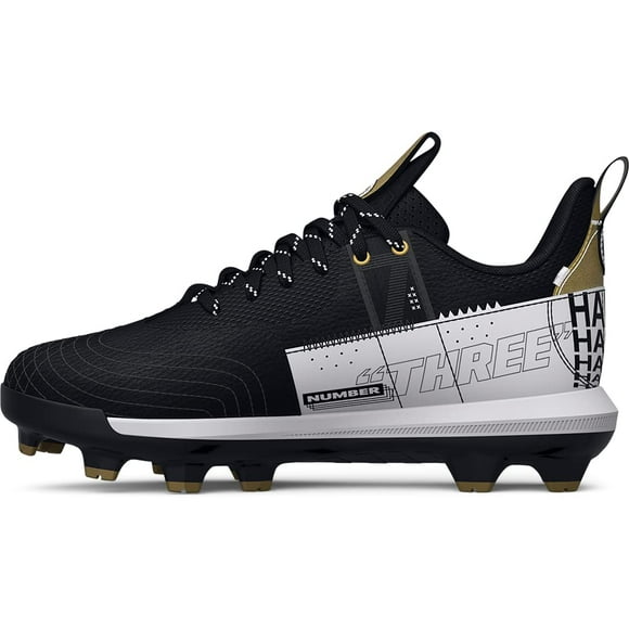 Under Armour Boy's Harper 7 Low Juniors TPU Baseball Cleat Shoe, (001) Black/White/White, 3 Little Kid