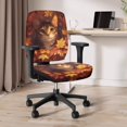 thumbnail image 3 of CHAQLIN Autumn Cat Maple Leaf Office Chair Cover with Stretch Polyester, Set of 2 Dustproof Covers for Desk Task Boss Armchair, 3 of 5