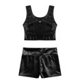 thumbnail image 6 of Zaldita Women's Club Outfits Shiny Metallic Leather Crop Top 2 Piece High Waist Gym Outfit Yoga Black M, 6 of 7