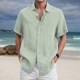 thumbnail image 2 of VeFlora Mens Linen Shirts Short Sleeve Casual Shirts Button Down Shirt Beach Summer Wedding Vacation Shirt for Men(L/Light Green), 2 of 4