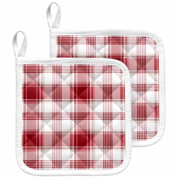 Red Checkered Pot Holders for Kitchen Heatproof Potholder, 2 Pack Red White Plaid Farmhouse Hot Pads Multipurpose Oven Pads Cloth Potholders Trivet for Cooking and Baking
