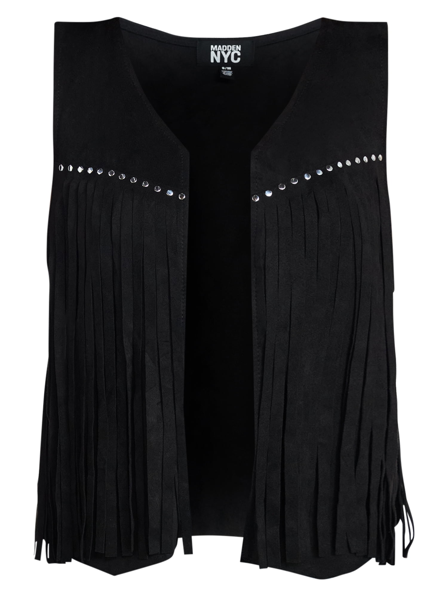 Madden NYC Women's Faux Suede Fringe Vest, Black, Sizes S-XL