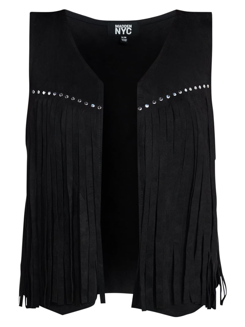 Madden NYC Women's Faux Suede Fringe Vest, Black, Sizes S-XL