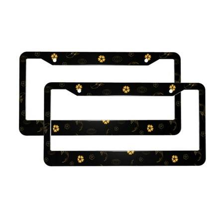 A Pair Of Circular License Plate Frames 12.3×6.3in Easy To Install With Sunscreen And Corrosion Resistance Used For Cars Suvs Trucks Vans Etc Goldfish And Flower Gold