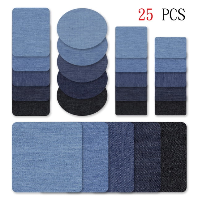 Piezas cortadas de tela vaquera con respaldo adhesivo, tela bordada, parches de tela de corte creativos rectangulares, ovalados, para codos y rodillas