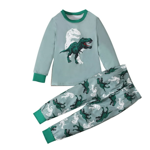 Odeerbi 1-9 Años Niños Niñas Pijamas de Algodón Otoño Long Johns Manga Larga Tops Pantalones Conjunto Suave Dinosaurio Imprimir Sleepwear Dos Piezas Pijama Set