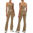 thumbnail image 2 of Xuyuer Women's Solid Sleeveless V-Neck Cross Design Flare Pants Off-Shoulder Crop Top Vest Fitness Yoga Set - Activewear Outfit, Pants for Women, 2 of 6