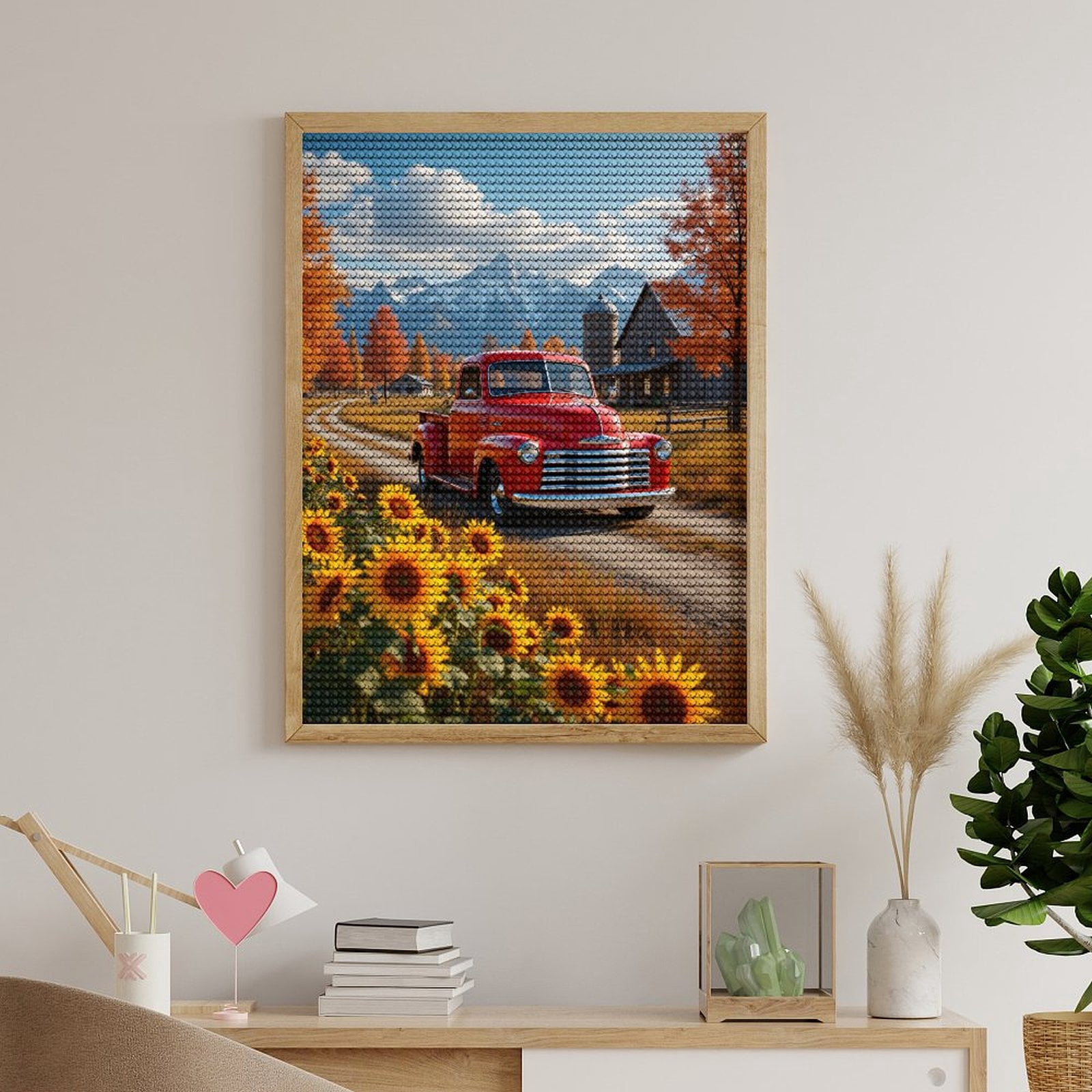 Diamond Art Kits for Adults, Vintage Red Truck Country Landscape 5D Diamond Painting Kits for Adults Beginners, DIY Full Drill Diamond Painting, Gem Art and Crafts 12x16