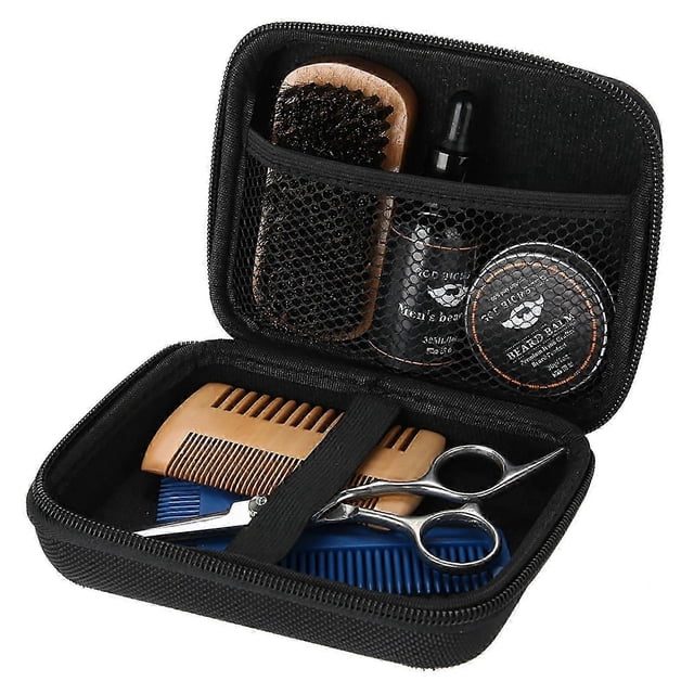 Portable mustache grooming kit 7PCS with comb scissors oil cream