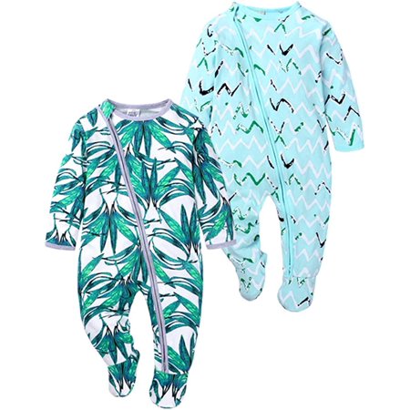 

QWZNDZGR Baby Girls Long Sleeve Footies Zipper Romper Flower Pajama Infant Bosyduit Jumpsuit
